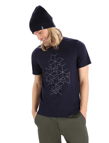 Men's Icebreaker Merino Tech Lite II Short Sleeve Snowflake T Shirts Midnight Navy | CA 1744FDNM